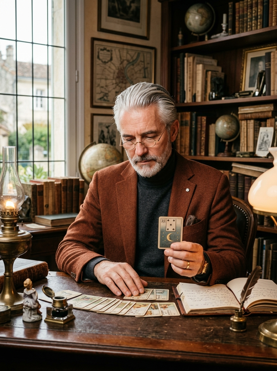 Éric Dumont en consultation cartomancie dans son cabinet à Gradignan