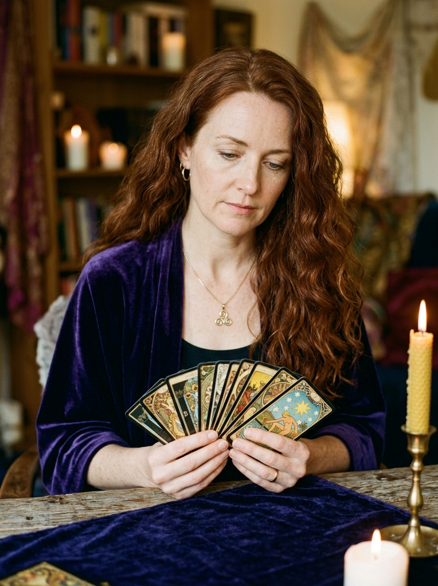 Maëlle Kerguélen en consultation, tirage de tarot